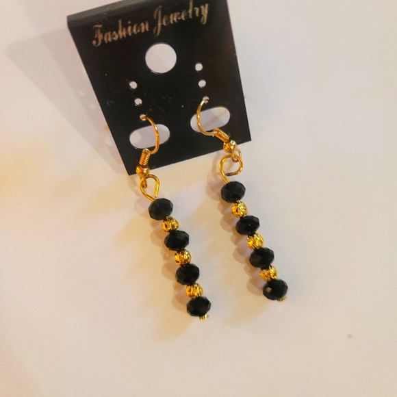 Jewelry - EBONY BLACK AUSTRIAN SWAROVS GOLD DISCO BALL ACCENT DROPDANGLE  PIERCED EARRINGS